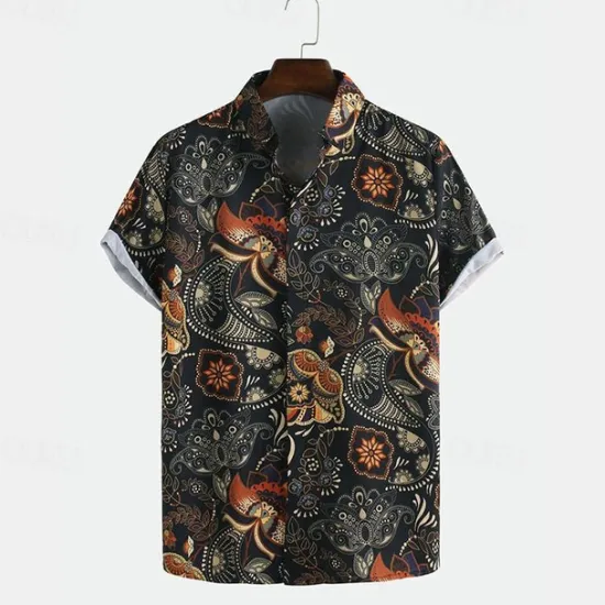 New OUKU Men's Paisley Casual Shirt Button Up Shirt Short Sleeve Casual Casual Summer Spring Turndown Button Up Black