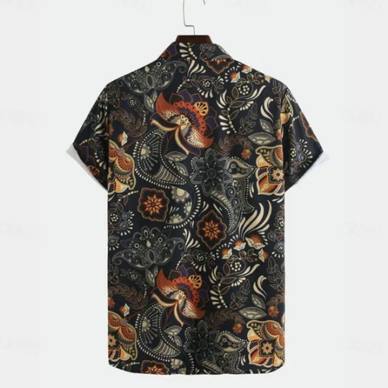 New OUKU Men's Paisley Casual Shirt Button Up Shirt Short Sleeve Casual Casual Summer Spring Turndown Button Up Black