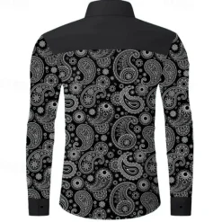 Sale OUKU Men's Paisley Cowboy Western Shirt Button Up Shirt Cowboy Shirt Long Sleeve Vintage Western Daily Holiday Fall Winter Spring & Summer Turndown Collared Shirts 3D Print Black