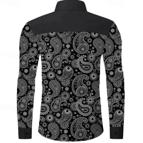 Sale OUKU Men's Paisley Cowboy Western Shirt Button Up Shirt Cowboy Shirt Long Sleeve Vintage Western Daily Holiday Fall Winter Spring & Summer Turndown Collared Shirts 3D Print Black