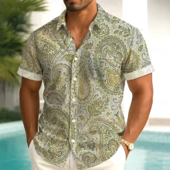 Discount OUKU Men's Paisley Floral Print Flowers Shirt Summer Shirt Button Up Shirt Short Sleeve Ethnic Vintage Retro Outdoor Vacation Dailywear Summer Spring Turndown 3D Print Collared Shirts Front One Pocket