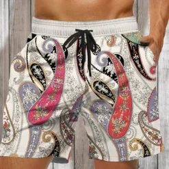 Best OUKU Men's Paisley Flower / Floral Swim Trunks Swim Shorts Board Shorts Mid Waist Fashion Streetwear Designer Casual Daily Holiday Pocket Drawstring Elastic Waist Designer Clothing Apparel White