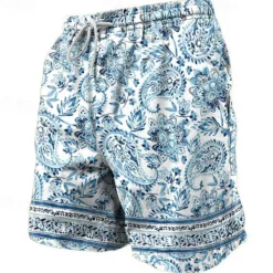 Hot OUKU Men's Paisley Swim Trunks Swim Shorts Board Shorts Mid Waist Vacation Hawaiian Holiday Vacation Holiday Beach Drawstring with Mesh lining Elastic Waist Designer Clothing Apparel