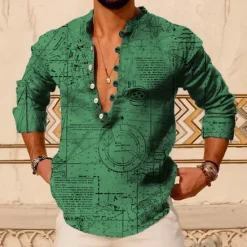New OUKU Men's Paisley Vintage Shirt Button Up Shirt Long Sleeve Vintage Fashion Streetwear Outdoor Casual Daily Summer Spring Fall Stand Collar Print Pink Blue Brown Green