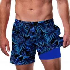 Sale OUKU Men's Palm Leaf Tropical Plants Lined Shorts 2 in 1 Board Shorts Swim Shorts Mid Waist Hawaiian Vacation Beach Wear Side Pockets With Compression Liner Elastic Drawstring Waist Designer Clothing