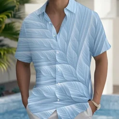 Outlet OUKU Men's Palm Leaf Tropical Plants Shirt Summer Hawaiian Shirt Button Up Shirt Short Sleeve Hawaiian Vacation Holiday Beach Wear Summer Spring Turndown 3D Print Collared Shirts Front One Pocket Blue