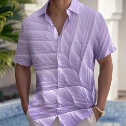 Outlet OUKU Men's Palm Leaf Tropical Plants Shirt Summer Hawaiian Shirt Button Up Shirt Short Sleeve Hawaiian Vacation Holiday Beach Wear Summer Spring Turndown 3D Print Collared Shirts Front One Pocket Blue