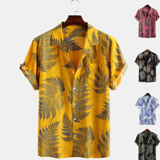 Best OUKU Men's Palm Leaf Tropical Plants Shirt Summer Hawaiian Shirt Camp Collar Shirt Short Sleeve Shirt Collar Turndown Fashion Hawaiian Designer Outdoor Vacation Street Yellow Pink Green Print S M L
