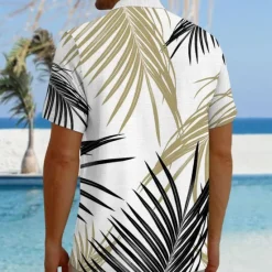 Hot OUKU Men's Palm Leaf Tropical Plants Summer Hawaiian Shirt Aloha Shirt Short Sleeves Shirt Turndown Hawaiian Casual Resort Outdoor Vacation Street White #2 White S M L