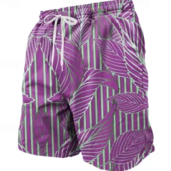 Sale OUKU Men's Palm Leaf Tropical Plants Swim Shorts Board Shorts Swimming Trunks Mid Waist Streetwear Hawaiian Beach Vacation Wear Side Pockets Mesh Lining Elastic Drawstring Waist Designer Clothing Apparel