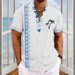 Online OUKU Men's Palm Tree Ethnic Tropical Plants Summer Hawaiian Shirt Aloha Shirt Short Sleeve Shirt Turndown Hawaiian Resort Outdoor Party Business / Ceremony / Wedding White Blue Green S M L