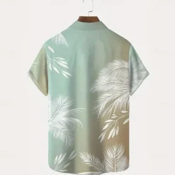 Outlet OUKU Men's Palm Tree Gradient Color Tropical Plants Summer Hawaiian Shirt Button Up Shirt Aloha Shirt Short Sleeve Hawaiian Resort Vacation Holiday Beach Wear Summer Spring Turndown Collared Shirts Front Light Green