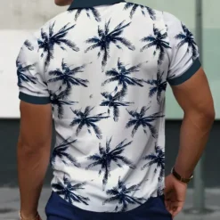 Best OUKU Men's Palm Tree Hawaiian Polo Shirts Golf Shirt Short Sleeve Polo Shirts Collared Shirts Casual Beach Wear Vacation Wear Tropical Wear Party Outfits 3D Print Quarter Zip Polo Summer Dark Navy Green