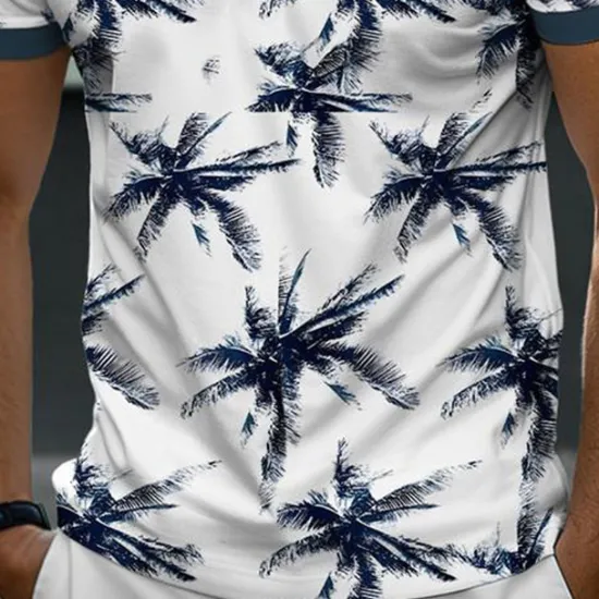 Best OUKU Men's Palm Tree Hawaiian Polo Shirts Golf Shirt Short Sleeve Polo Shirts Collared Shirts Casual Beach Wear Vacation Wear Tropical Wear Party Outfits 3D Print Quarter Zip Polo Summer Dark Navy Green