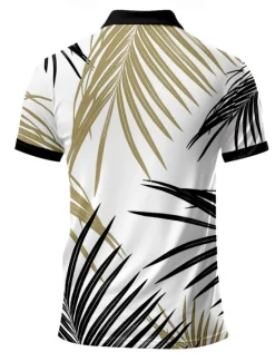 New OUKU Men's Palm Tree Hawaiian Polo Shirts Golf Shirt Short Sleeve Polo Shirts Collared Shirts Beach Wear Vacation Wear Tropical Wear Party Outfits 3D Print Quarter Zip Polo Spring & Summer White Yellow