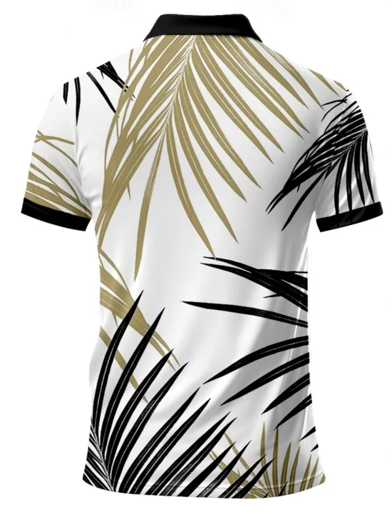 New OUKU Men's Palm Tree Hawaiian Polo Shirts Golf Shirt Short Sleeve Polo Shirts Collared Shirts Beach Wear Vacation Wear Tropical Wear Party Outfits 3D Print Quarter Zip Polo Spring & Summer White Yellow