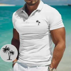 Discount OUKU Men's Palm Tree Polo Short Sleeve Polo Shirts Collared Shirts Casual Resort Outdoor Daily Wear Vacation Wear 3D Print Summer White Pink Blue