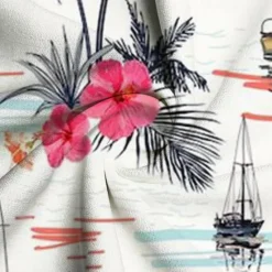 Online OUKU Men's Palm Tree Sailboat Tropical Plants Shirt Summer Hawaiian Shirt Aloha Shirt Short Sleeve Shirt Turndown Vacation Hawaiian Resort Style Outdoor Vacation Beach Black White S M L