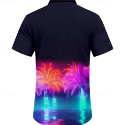 Best OUKU Men's Palm Tree Tropical Plants Shirt Summer Hawaiian Shirt Aloha Shirt Short Sleeve Shirt Cuban Collar Vacation Hawaiian Resort Style Vacation Holiday Beach S M L Purple