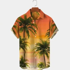 Sale OUKU Men's Palm Tree Tropical Plants Shirt Summer Hawaiian Shirt Aloha Shirt Short Sleeves Shirt Turndown Tropical Fashion Hawaiian Outdoor Street Hawaiian Red Blue Orange S M L