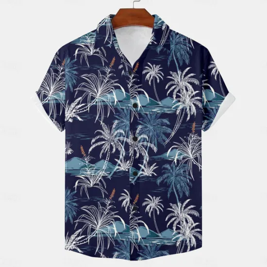 Hot OUKU Men's Palm Tree Tropical Plants Shirt Summer Hawaiian Shirt Aloha Shirt Short Sleeve Shirt Turndown Vacation Hawaiian Resort Style Outdoor Vacation Beach Yellow Red Dark Navy S M L
