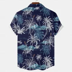 Hot OUKU Men's Palm Tree Tropical Plants Shirt Summer Hawaiian Shirt Aloha Shirt Short Sleeve Shirt Turndown Vacation Hawaiian Resort Style Outdoor Vacation Beach Yellow Red Dark Navy S M L