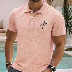 Discount OUKU Men's Palm Tree Waffle Polo Shirts Short Sleeve Polo Shirts Collared Shirts Resort Business Casual Business Athleisure Vacation Wear Buttons 3D Print Summer Blue Orange Green