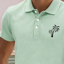 Discount OUKU Men's Palm Tree Waffle Polo Shirts Short Sleeve Polo Shirts Collared Shirts Resort Business Casual Business Athleisure Vacation Wear Buttons 3D Print Summer Blue Orange Green