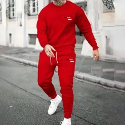 OUKU Men's Paris 2pcs 3D Sweatshirt Sets Tracksuit Pullover Sweatshirt Long Sleeve Long pants Crew Neck Sporty Casual Daily Casual 3D Print Spring Fall Winter Black Blue Red