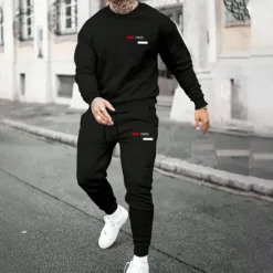 OUKU Men's Paris 2pcs 3D Sweatshirt Sets Tracksuit Pullover Sweatshirt Long Sleeve Long pants Crew Neck Sporty Casual Daily Casual 3D Print Spring Fall Winter Black Blue Red