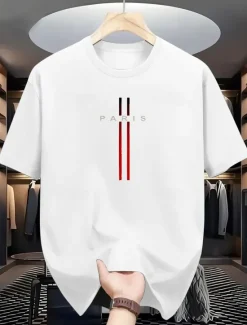 Outlet OUKU Men's Paris T Shirt 100% Cotton Short Sleeve Graphic Shirt White Beige Comfortable Tee Vacation Street Fashion Designer Clothing