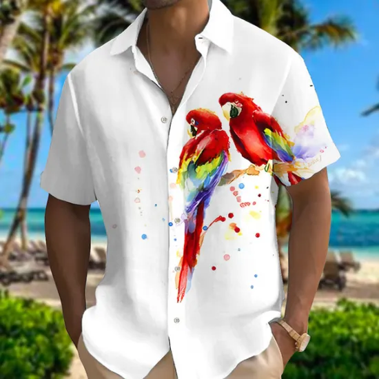 Best OUKU Men's Parrot Shirt Summer Hawaiian Shirt Aloha Shirt Short Sleeves Shirt Turndown Fashion Designer Casual Outdoor Street Casual Pink Red Purple S M L