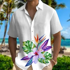 Best OUKU Men's Parrot Shirt Summer Hawaiian Shirt Aloha Shirt Short Sleeves Shirt Turndown Fashion Designer Casual Outdoor Street Casual Pink Red Purple S M L