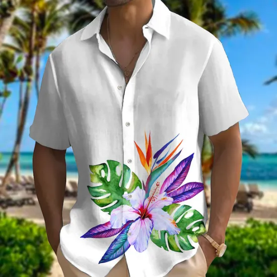 Best OUKU Men's Parrot Shirt Summer Hawaiian Shirt Aloha Shirt Short Sleeves Shirt Turndown Fashion Designer Casual Outdoor Street Casual Pink Red Purple S M L