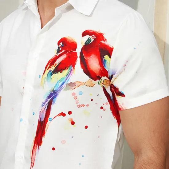 Best OUKU Men's Parrot Shirt Summer Hawaiian Shirt Aloha Shirt Short Sleeves Shirt Turndown Fashion Designer Casual Outdoor Street Casual Pink Red Purple S M L