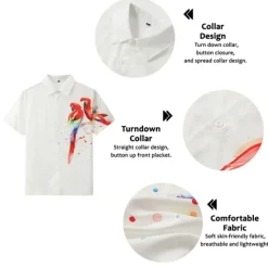 Best OUKU Men's Parrot Shirt Summer Hawaiian Shirt Aloha Shirt Short Sleeves Shirt Turndown Fashion Designer Casual Outdoor Street Casual Pink Red Purple S M L