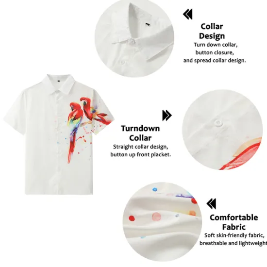 Best OUKU Men's Parrot Shirt Summer Hawaiian Shirt Aloha Shirt Short Sleeves Shirt Turndown Fashion Designer Casual Outdoor Street Casual Pink Red Purple S M L