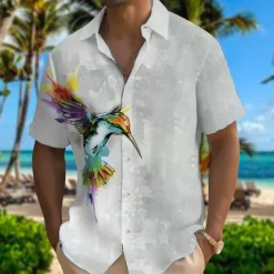 Best OUKU Men's Parrot Shirt Summer Hawaiian Shirt Aloha Shirt Short Sleeves Shirt Turndown Fashion Designer Casual Outdoor Street Casual Pink Red Purple S M L