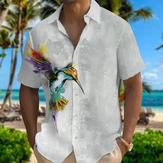 Best OUKU Men's Parrot Shirt Summer Hawaiian Shirt Aloha Shirt Short Sleeves Shirt Turndown Fashion Designer Casual Outdoor Street Casual Pink Red Purple S M L