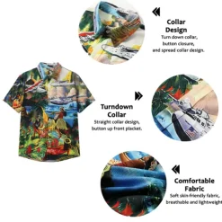 Online OUKU Men's Parrot Shirt Summer Hawaiian Shirt Camp Collar Shirt Short Sleeve Shirt Turndown Hawaiian Designer Casual Outdoor Street Casual Yellow Light Green Pink 3D Print S M L