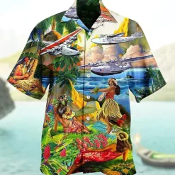 Online OUKU Men's Parrot Shirt Summer Hawaiian Shirt Camp Collar Shirt Short Sleeve Shirt Turndown Hawaiian Designer Casual Outdoor Street Casual Yellow Light Green Pink 3D Print S M L