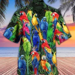 Online OUKU Men's Parrot Shirt Summer Hawaiian Shirt Camp Collar Shirt Short Sleeve Shirt Turndown Hawaiian Designer Casual Outdoor Street Casual Yellow Light Green Pink 3D Print S M L