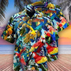 Online OUKU Men's Parrot Shirt Summer Hawaiian Shirt Camp Collar Shirt Short Sleeve Shirt Turndown Hawaiian Designer Casual Outdoor Street Casual Yellow Light Green Pink 3D Print S M L