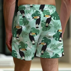Outlet OUKU Men's Parrot Tropical Plants Swim Trunks Swim Shorts Board Shorts Mid Waist Vacation Hawaiian Holiday Vacation Holiday Beach Drawstring with Mesh lining Elastic Waist Designer Clothing Apparel