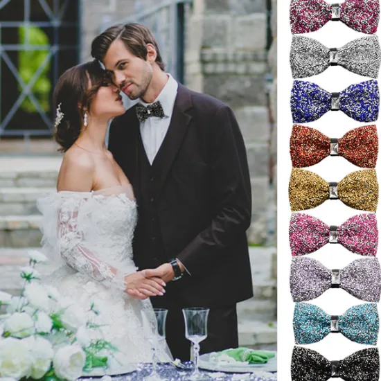 Sale OUKU Men's Party Bow Tie Bow Fashion men's diamond-studded star bow tie bow trendy party Accessories Men Luxury Sparkling Diamante Bowties Silver crystal and gem bow tie