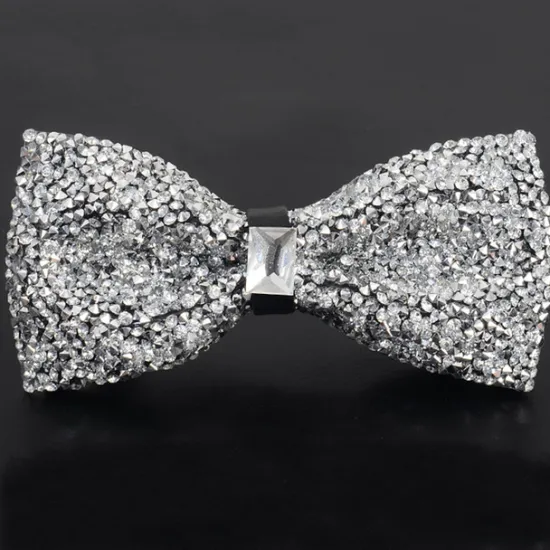 Sale OUKU Men's Party Bow Tie Bow Fashion men's diamond-studded star bow tie bow trendy party Accessories Men Luxury Sparkling Diamante Bowties Silver crystal and gem bow tie
