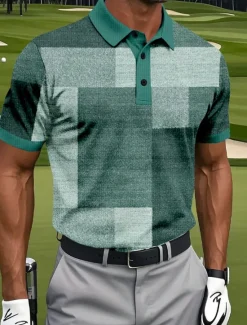 Best OUKU Men's Patchwork Golf Polo Sports Polo Shirts Short Sleeve Polo Shirts Collared Shirts Casual Athleisure Buttons Summer Blue Purple Green