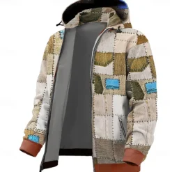 OUKU Men's Patchwork Hoodies Fashion Daily Long Sleeve Hooded Holiday Travel Streetwear Blue Brown Drawstring Zipper Pocket Fall Winter Designer