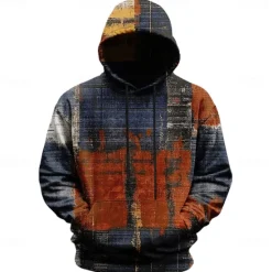 Clearance OUKU Men's Patchwork Hoodies Fashion Cool Long Sleeve Crew Neck Holiday Going out Streetwear Drawstring Fall Winter Designer Blue