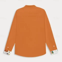 New OUKU Men's Patchwork Shirt Linen Shirt Summer Shirt Long Sleeve Basic Casual Beach Street Holiday Daily Wear Summer Fold-over Collar Orange